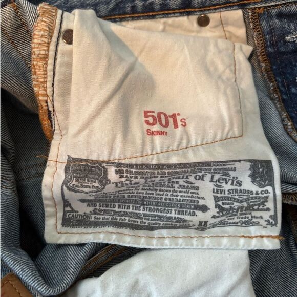 Levi's 501 S White Oak Cone Denim Skinny Jeans with Distressed Details size 26 - Picture 8 of 14